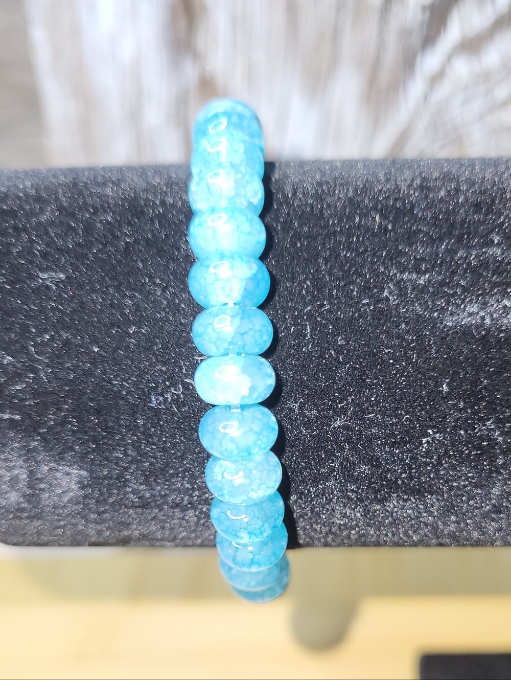 Blue Adventurine Beaded  Bracelet With Alloy Toggle & Sterling Findings - Blue